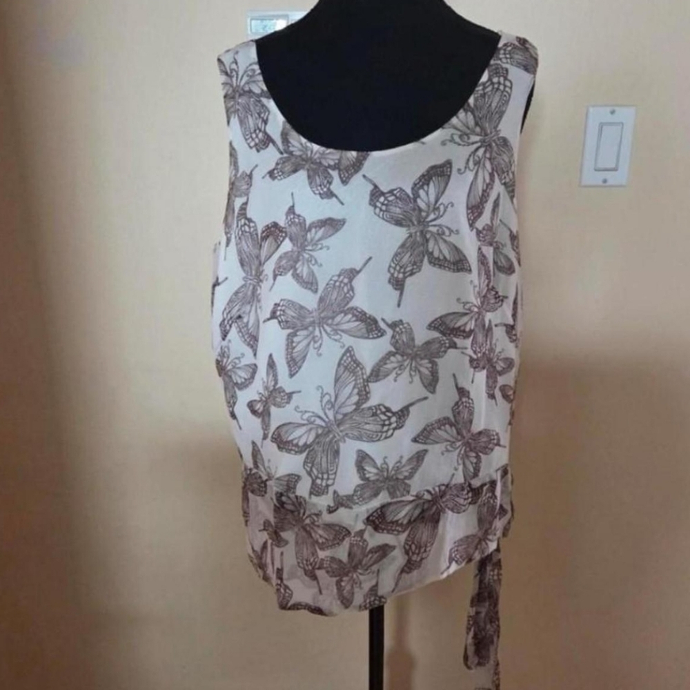 Silk Butterfly VTG Tank Top With Side Belt Goddess Y2K Fairy Whimsical Size 16W